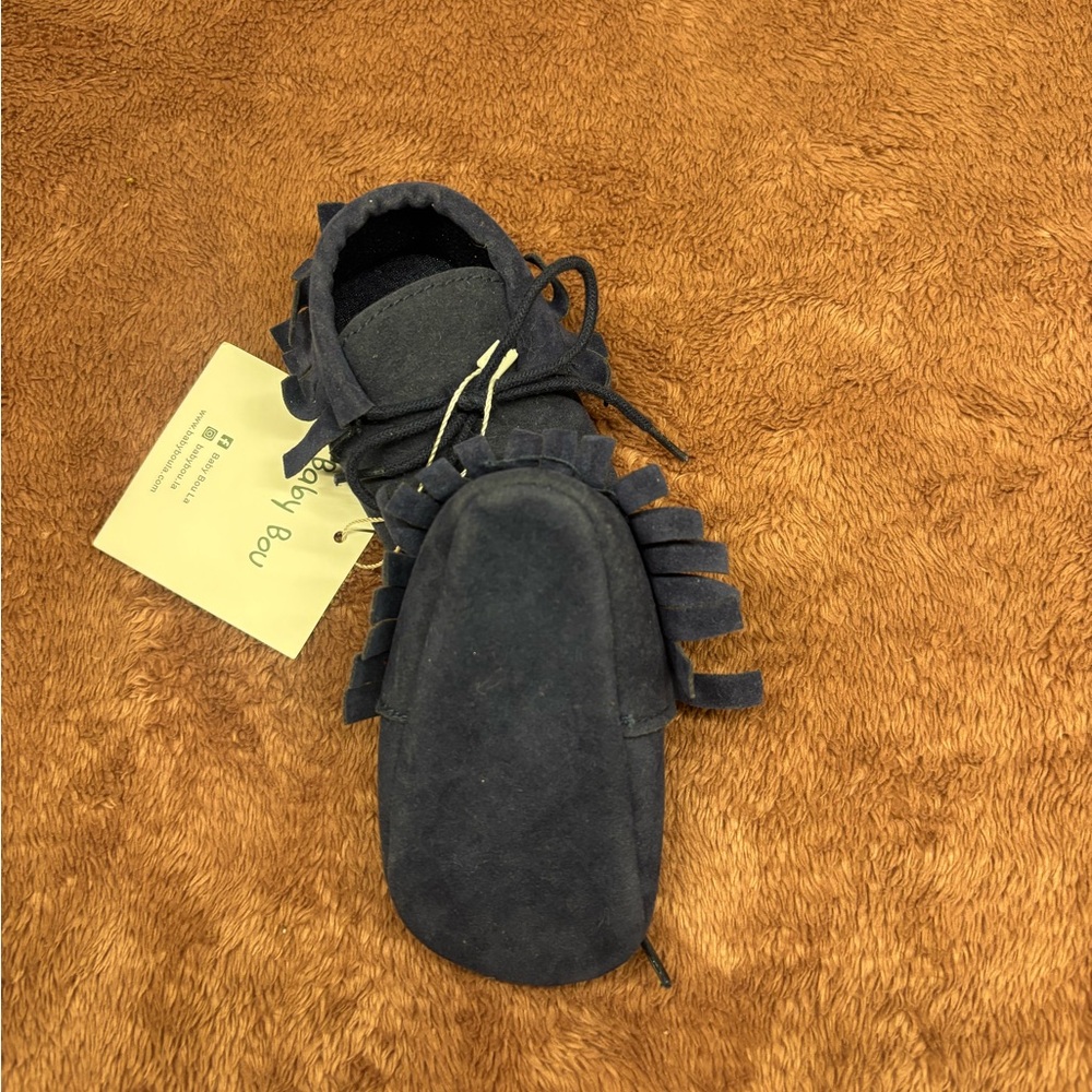 Baby Bou Soft Sole Baby Shoes Navy Blue Suede New With Tags - Picture 4 of 4